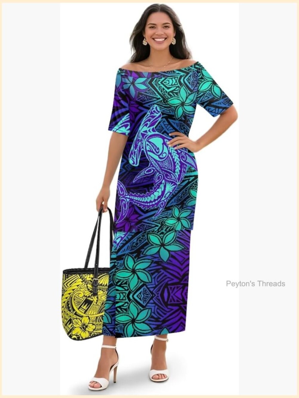Polynesian Puletasi Samoan 2 Piece Maxi Dress Set Short Sleeve One Shoulder